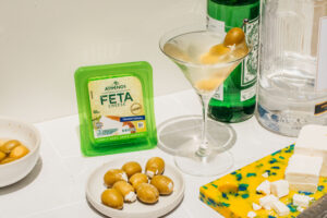 Martini with Feta Stuffed Olives